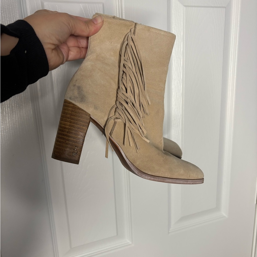 🦋Sam Eldelman Ona Fringe Beige Ankle Bootie, 7.5M